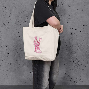 Duża bawełniana shopperka z kieszeniami i haftem