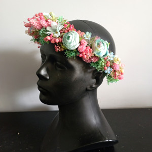 Wianek ślubny różowy niebieski boho rustykalny