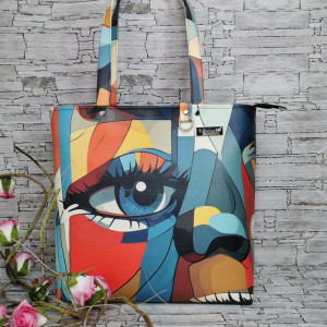 Torebka damska shopper bag torebka na ramię zamykana - ekoskóra oczy