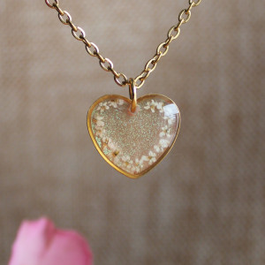 Vintage rose Złota zawieszka złoty wisiorek kwiat naszyjnik żywica z żywicy suszone kwiaty z kwiatami żywicy kwiaty żywica różowy serce serduszko dzika marchew