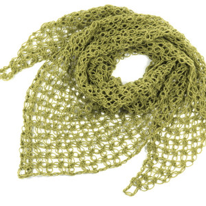 Chusta apaszka na szydełku ażurowa oliwkowa