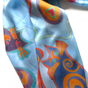 Kolorowe kotki i motki, jedwabna malowana chusta