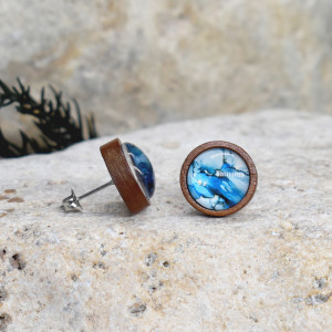 Drewniane kolczyki wkrętki grafika wzorek #365