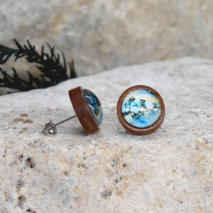 Drewniane kolczyki wkrętki grafika wzorek #368