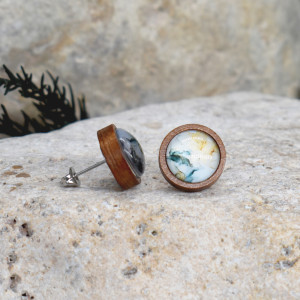 Drewniane kolczyki wkrętki grafika wzorek #370