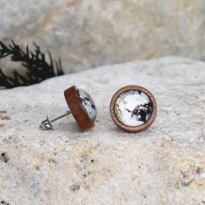 Drewniane kolczyki wkrętki grafika wzorek #373