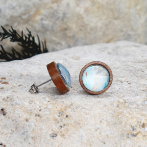 Drewniane kolczyki wkrętki grafika wzorek #376