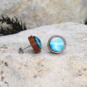 Drewniane kolczyki wkrętki grafika wzorek #377