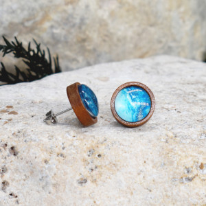 Drewniane kolczyki wkrętki grafika wzorek #378