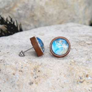 Drewniane kolczyki wkrętki grafika wzorek #380