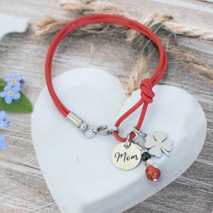Prezent dla Mamy. Bransoletka rzemykowa stal i zawieszki