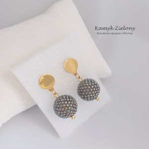 Kolczyki koralikowe kulki złoto-szare