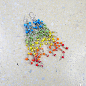 6302 delikatne, lniane kolczyki; len i szkło; kolorowe kolczyki, chwosty; lekkie, długie kolczyki