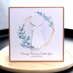 #11 Personalizowana kartka komunijna z wiankiem eukaliptusowym - dla chłopca
