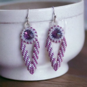 Kolczyki z kryształami Svarowski rivoli z koralików miyuki