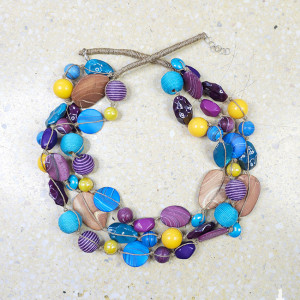 6208 niebieski, fioletowy, żółty naszyjnik; lniany naszyjnik