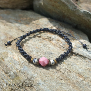 Etniczna bransoletka makrama - rodonit, jaspis dalmatyński