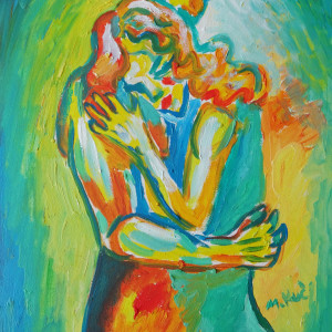 obraz olejny kolorowy kochankowie