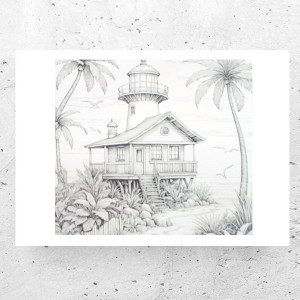 biało czarny plakat A4, nowy plakat z pejzażem, palmy plakat 21x30, wakacje plakat, podróże plakat, obrazek z wyspą, fajne plakaty do domu, czarno białe plakaty na ścianę, boho plakaty,poster