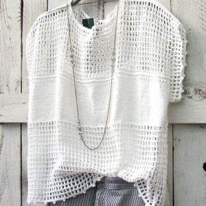 Bawełniana bluzka szydełkowa, ażurowa - biała