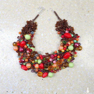 6333 brązowy, czerwony, pomarańczowy, zielony naszyjnik; kolia