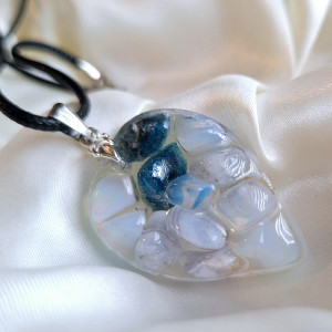 Naszyjnik Rękodzieło G'Ξ'S Wisiorek Chalcedon Błękitny 🧿 Apatyt 🪬 Kamień Księżycowy 💙 Ezoteria Remedia G'Ξ'S