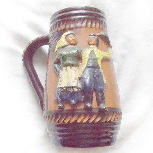 vintage kufel z ceramiki, retro kufel rustykalny, folkowy kufel, prl ceramika, ludowy kufel, ozdobny kufel, vintage naczynia prl