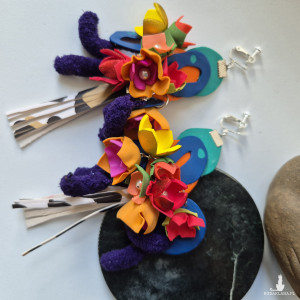 Klipsy kwiaty fimo Eco skora