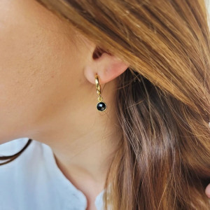 Kolczyki minimalistyczne srebrne pozłacane z czarnym onyksem