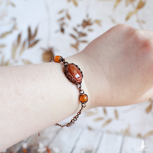 Bransoletka 22 cm miedź agat ognisty przepiękna