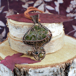 Wisior unakit grzyb las grzyby miedź antyczna oryginalny