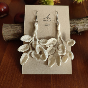 Kolczyki ecru listki HANDMADE