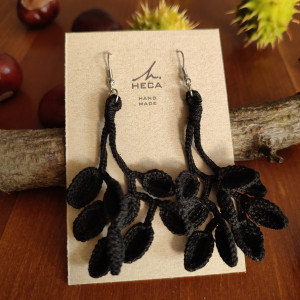 Kolczyki czarne listki HANDMADE