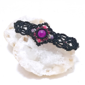 Dama Trefl misterna bransoletka ażurowa z Jadeitem i Ametystem makrama Delfina Dolls