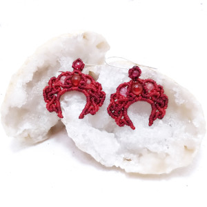 LUNULE Rubin Granat Agat słowiański księżyc kolczyki czerwone makrama Ag 925 Delfina Dolls