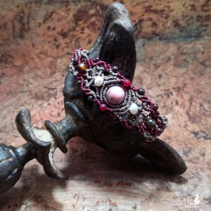 Bransoletka Elfa pleciona makramowa Rodonit Perła Granat kamienie naturalne Delfina Dolls