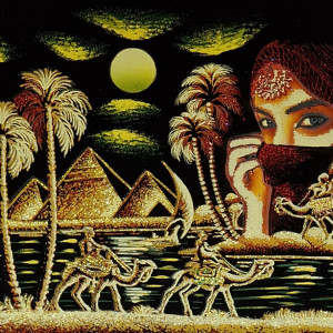 Obraz, 35x50cm ,Piramidy i Beduinka, Płótno Faraońskie, Egipt, 100% oryginalny,