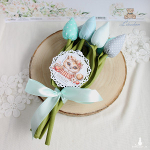 Tulipany prezent dla nauczyciela na zakończenie roku szkolnego turkus GOTOWE