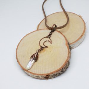 Wisior kwarc aqua aura księżyc półksiężyc słowiański miedź antyczna magiczny