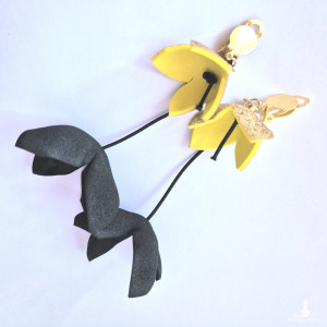 Klipsy kwiaty lekkie złoto czarne