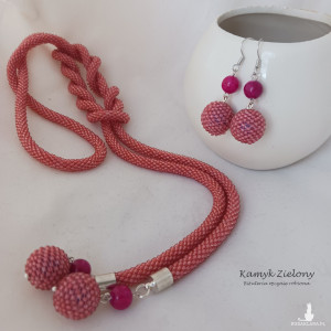 Komplet lariat i kolczyki, różowy