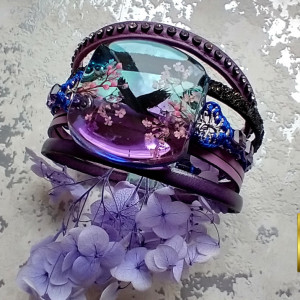 Kruka cień - bransoleta z żywicy i rzemieni