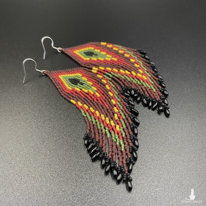 KOLCZYKI INDIAŃCE - brązowo-bordowo-zielone-żółte #766