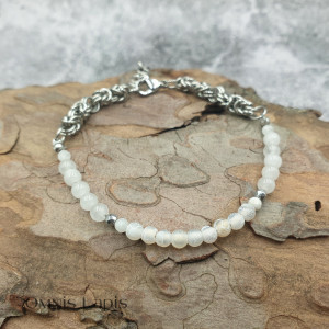 Bransoletka chainmaille - agat pastelowy, hematyt