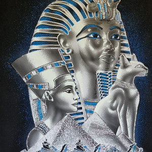 Obraz, 35x50cm, Starożytny Egipt, Tutanchamon, Nefertiti, Płótno Faraońskie