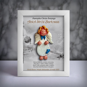 Pamiątka Chrztu Świętego - ramka 15x20 z aniołkiem