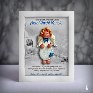 Pamiątka Chrztu Świętego - ramka 15x20 z aniołkiem