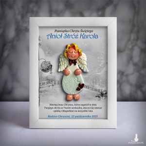 Pamiątka Chrztu Świętego - ramka 15x20 z aniołkiem