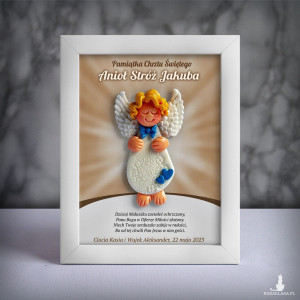 Pamiątka Chrztu Świętego - ramka 15x20 z aniołkiem