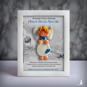Pamiątka Chrztu Świętego - ramka 15x20 z aniołkiem